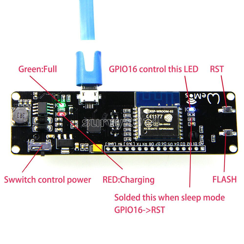 Module WiFi ESP-WROOM-02 WeMos D1 Mini NodeMCU - Avec Charge Batterie - Neuf - Japon