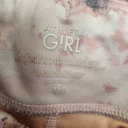 ATHLETA GIRL High Rise Printed Chit Chat Tight SZ XS/6 Pink Watercolor Athletic - Picture 5 of 7