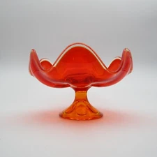 Viking Glass Epic Persimmon Six Petal Footed Compote Ruffled Dish 6.5" diameter