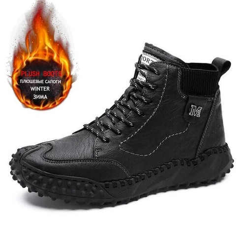 Botas De Cuero Para Hombre Zapatos De Nieve De Felpa Zapatillas Trabajo Invierno - Picture 13 of 21