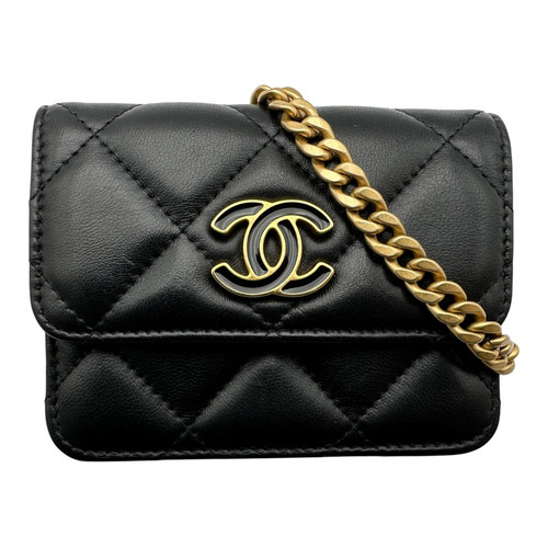 CHANEL Flap Belt Bag Black Lambskin Belt Bag #OKB11944