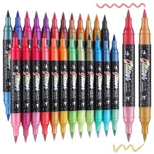 48 Colors Glitter Markers Pens Dual Tip 24 Pack Glitter Brush Markers Profess...
