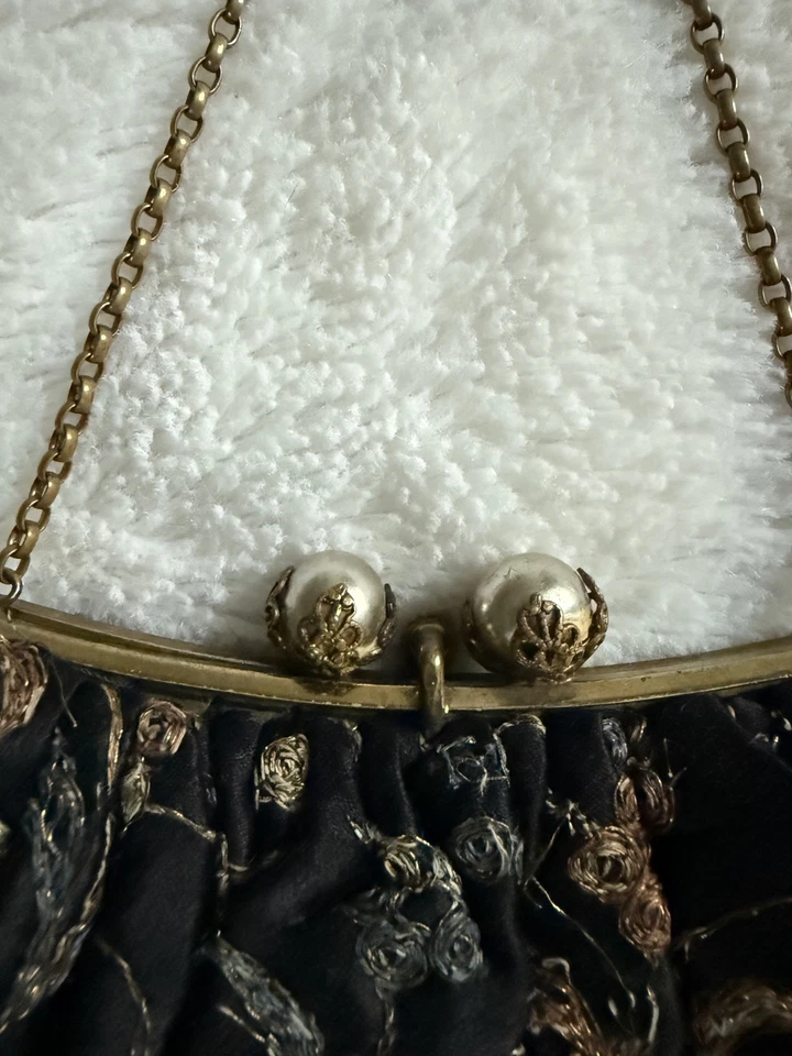 Antique Vintage Victorian Cocktail Clutch with Brass Chain Handle - Image 3 of 4
