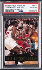 1993 SKYBOX PREMIUM SHOWDOWN SERIES #SS11 CLYDE DREXLER/MICHAEL JORDAN PSA 10