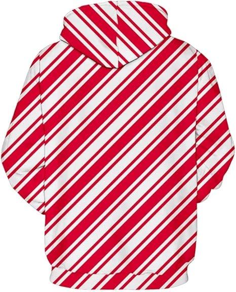 Candy Cane Stripe Hoodie 3D Print Christmas Pullover Holiday Unisex