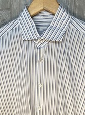 Barba Napoli Men  s Shirt White  Blue Striped Cotton L/S Size XL Made In Italy