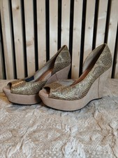 UGG Platform Snake Skin Croc Wedges Heels Leather Size 4.5 EU 37 Toura Metallic