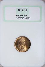 Centavo de trigo Lincoln 1916 NGC MS65 RD hermosa moneda BU ROJA! Antiguo soporte de grasa WADTSi