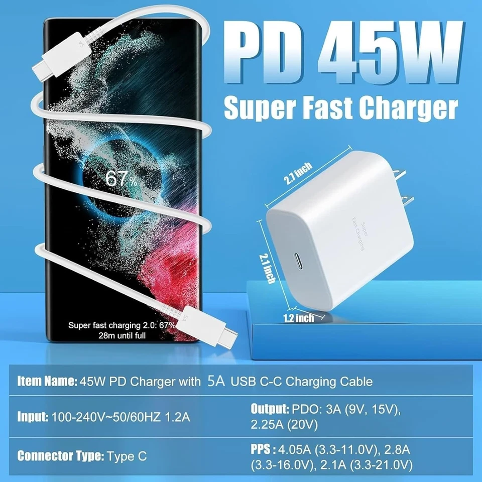 45W GaN Power USB C Charger PD Fast Charging Block for Samsung Galaxy S25 S24 - Image 2 of 4