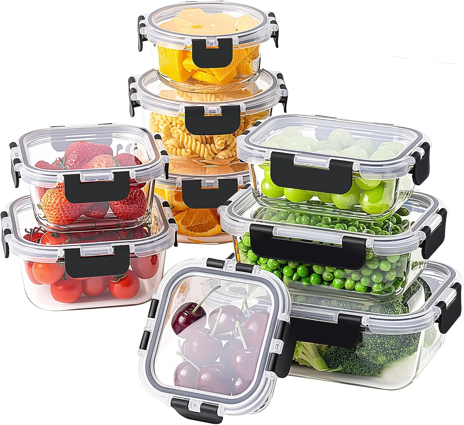 HOMBERKING 18 Piece Glass Food Storage Containers with Lids, Glass Meal Prep Con