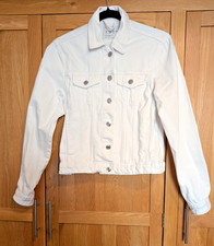 Primark White  100% Cotton Long Sleeve Denim Jacket Size 4 Oversized VGC