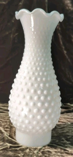 Vintage Milk Glass Hobnail Hurricane Oil Lamp Chimney Shade 10" Tall Ruffled