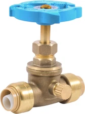 1/2 Inch Stop Valve with Drain and Vent, Push to Connect Brass Plumbing Fitting,