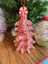 Nostalgic Red White Peppermint Ribbon Jolly Christmas Tree Ornament Sh