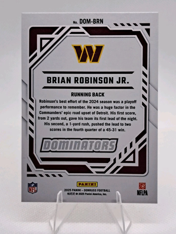 2025 Panini DONRUSS DOMINATORS Brian Robinson Jr. Washington Commanders - Image 2 of 2