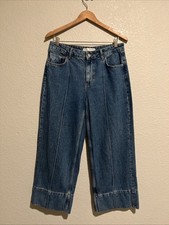 ZARA High Rise Wide Leg Cropped Jeans Palazzo Coastal Cottage 100 Cotton Sz 8