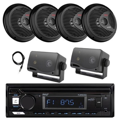 Pyle Marine Bluetooth Receiver, 4x 6.5'' 150W + 2x 3.5'' 200W Speakers, Antenna