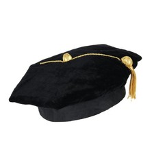 Unisex Doctoral Black Tam 6 Sides With Gold Bullion Tassel One Size Cap Gear