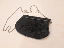 Saks Fifth Avenue Gold And Black Beaded Clutch Purse Spring Closure