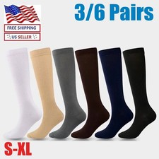 6 Pair -Support Women Firm Compression Hose Opaque Knee High Wide Calf Stockings
