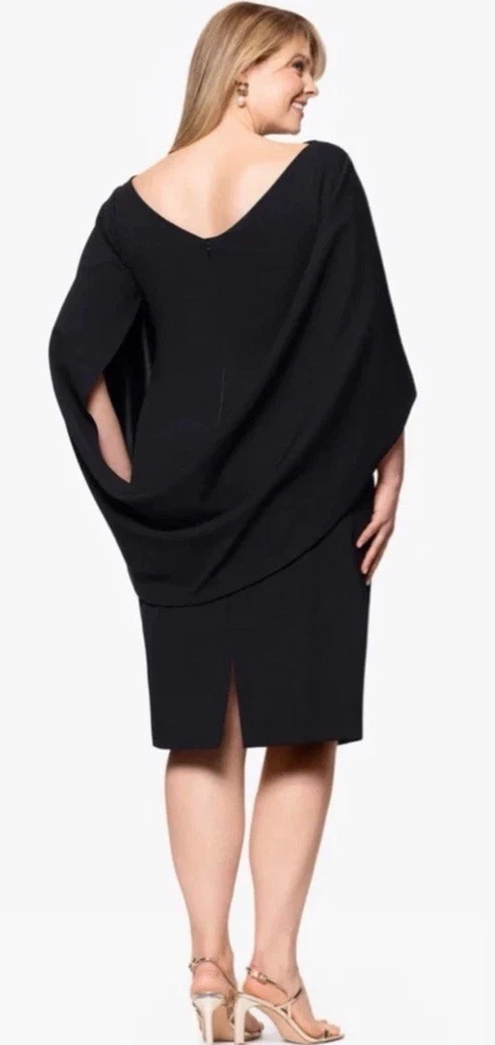 Vestido Betsy & Adam Talla 10 Negro Jordan Drapeado Espalda Crepé Funda MIDI Cóctel Foto 3 de 4