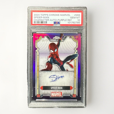 2024 TOPPS CHROME MARVEL  AUTO #MI8 SPIDER-MAN /75 PSA 10 PURPLE REFRACTOR RARE