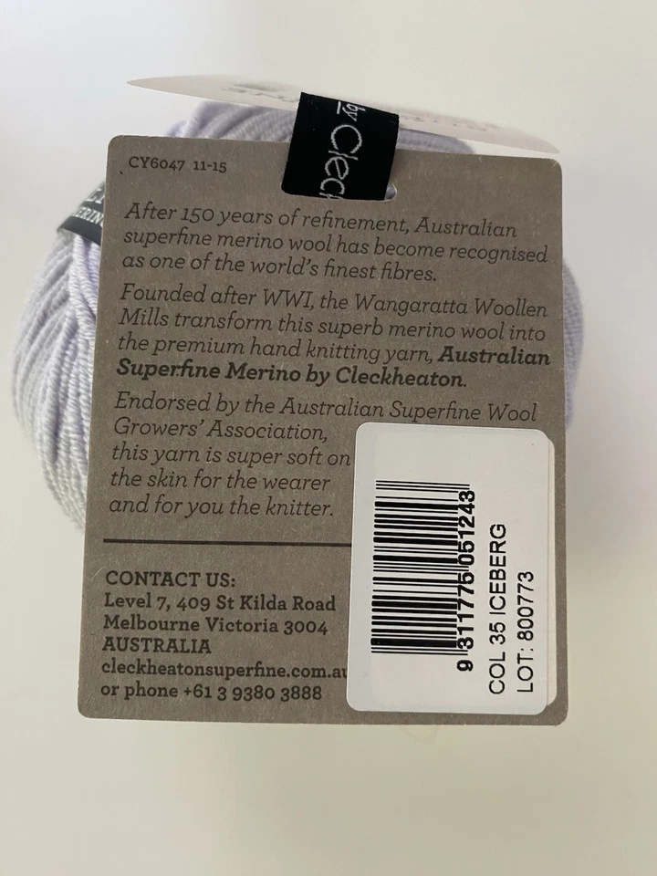 Hilo Australian Superfine Merino de Cleckheaton, Iceberg 65 g 8 capas DK/peor Foto 3 de 4