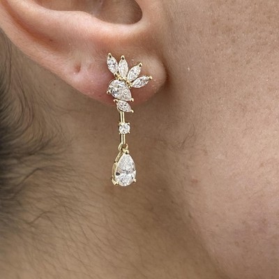 14K Gelbgold Ohrhänger 1,9ct Birne Labcreated Diamant F/VS1 GGL geschätzt