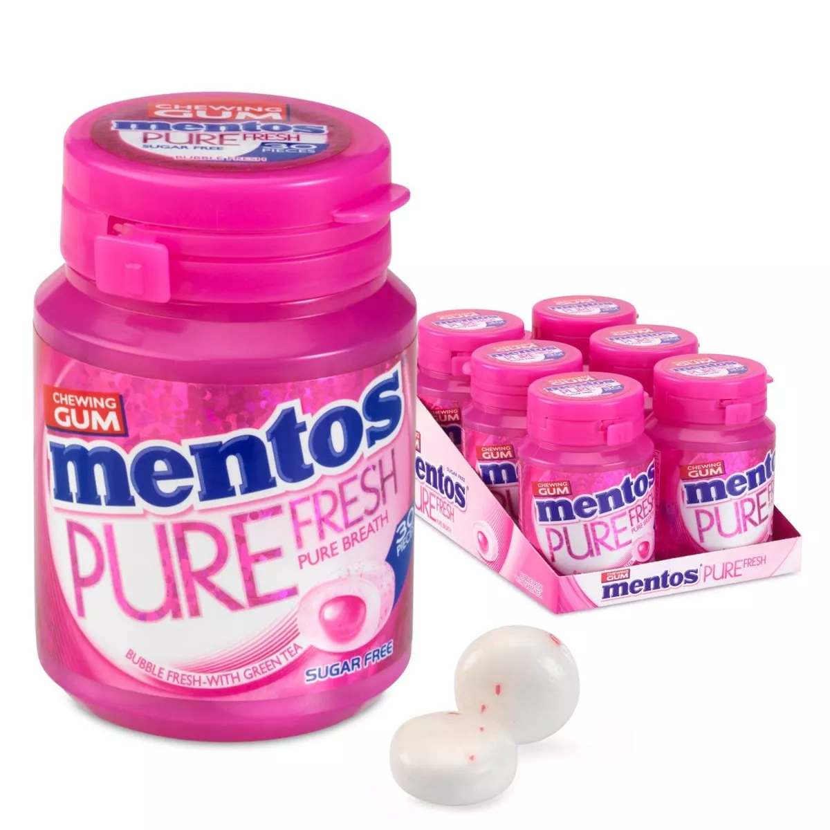 Mentos Chewing Gum, 6X Mentos Gum Pure Fresh Bubblefresh Jar