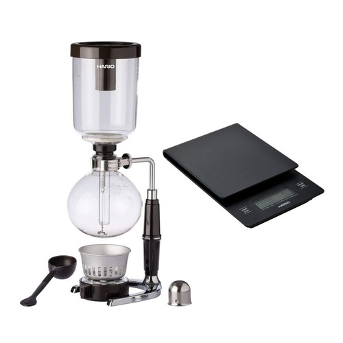 Hario Technica 3cup Coffee Siphon (360ml) w/ Drip Coffee Scale \u0026 Timer - Brown