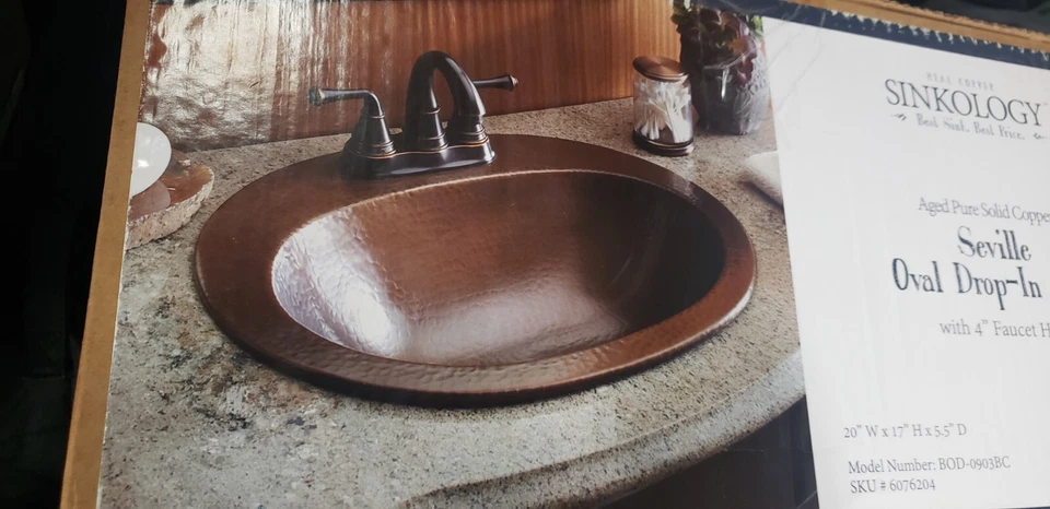 Fregadero de baño sinkology Sevilla cobre ovalado con desbordamiento BOD-0903BC Foto 2 de 2