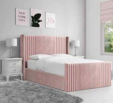 Wing Panel Upholstered Bed Frame Single Double Super King All Size & Colours UK