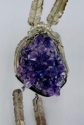 Navajo Sterling Silver and Amethyst Geode Open Crystal Necklace
