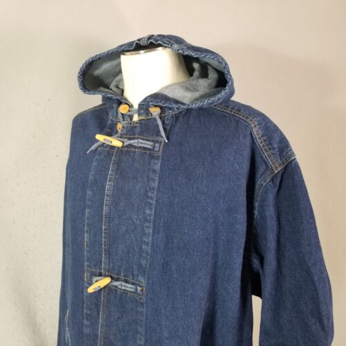 Perry Ellis Jacket Coat Barn Chore Blue Denim Mens Large Retro Cotton Hooded - Picture 7 of 13