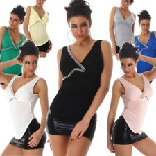 Damen Träger-Top Sommer Glitzer Raffung Asymmetrischer Saum Slim-Fit Applikation