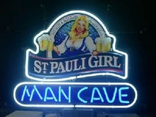 20"x16" Man Cave St. Pauli Girl Neon Sign Light Lamp Garage  Real Glass