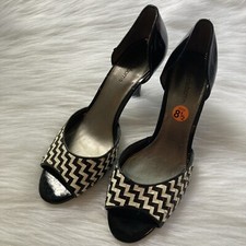 Liz Claiborne Anilo Womens Sz 8 Vintage High Heels Black White Woven Party Fun