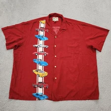 Vintage Paradise Found Shirt Mens 4XL Red Lounge Corvette Car Hawaiian Rayon