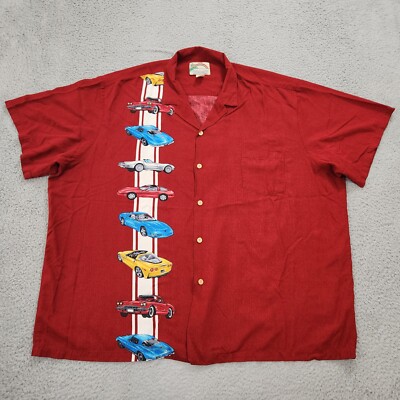 Vintage Paradise Found Shirt Mens 4XL Red Lounge Corvette Car Hawaiian Rayon