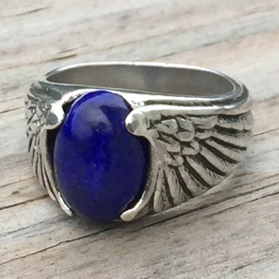 Adlerflügel Ring .925 Sterlingsilber Größe 10,5 mit echtem blauem Lapislazuli USA