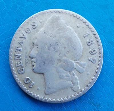 Dominican Republic 10 centavos argent silver 1897 km 13 RARE - Photo 1/2