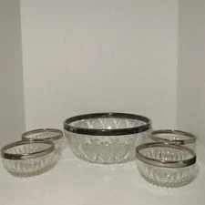 Vintage Italian Crystal Glass Bowls with Metallic Rims, Salad Serving Set of 5