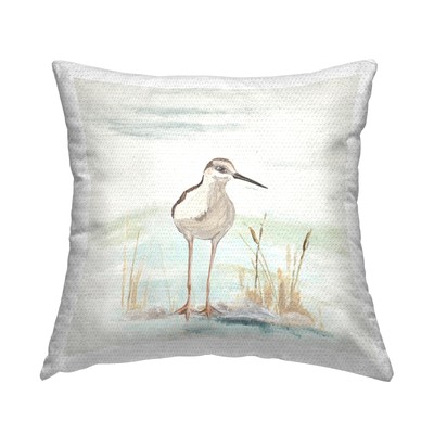 Coastal Beach Sandpiper Bird Outdoor Printed Pillow, 18 x 18, Grey
