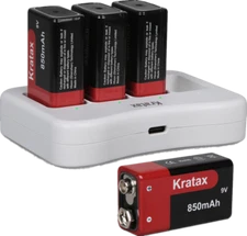 Kratax 9 Volt Batteries 9V Rechargeable Lithium Batteries 850mAh and Charger Kit