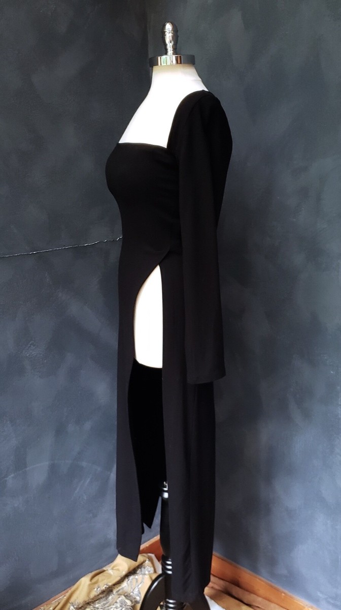 ワンピース Ann Demeulemeester DEMY X-LONG HIGH SLIT LONG SLEEVE DRESS Ann Demeulemeester Black Long Sleeve High Slit Dress 8 NWTs