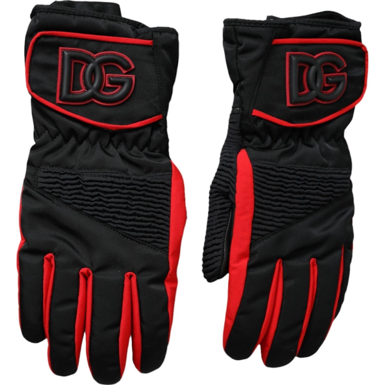 DOLCE & GABBANA Gloves Black Red Nylon Wrist Length Mitten 7.5 / XS RRP 900usd