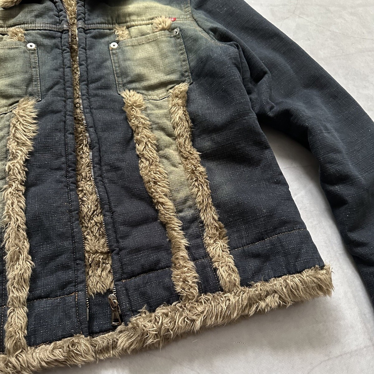 Punk LGB If Six Was Nine Style Denim Faded Faux Fur Jacket Miss
