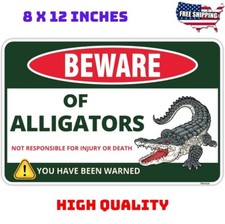 Beware Alligator Sign - 8 x 12 Inches - Aluminum - Alligator Warning Room Decor