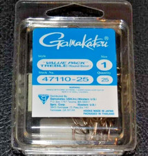 Gamakatsu 47110-25 25 Packround Bend Bronze Treble Hooks Size 1 Super Sharp Gamakatsu 47110-25 25 Packround Bend Bronze Treble Hooks Size 1 Super Sharp