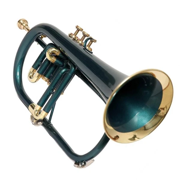 Flugelhorn Bb 3 Valve Green +Brass Finish By Zaima With Hard Case & Mouthpiece - Image 2 of 4